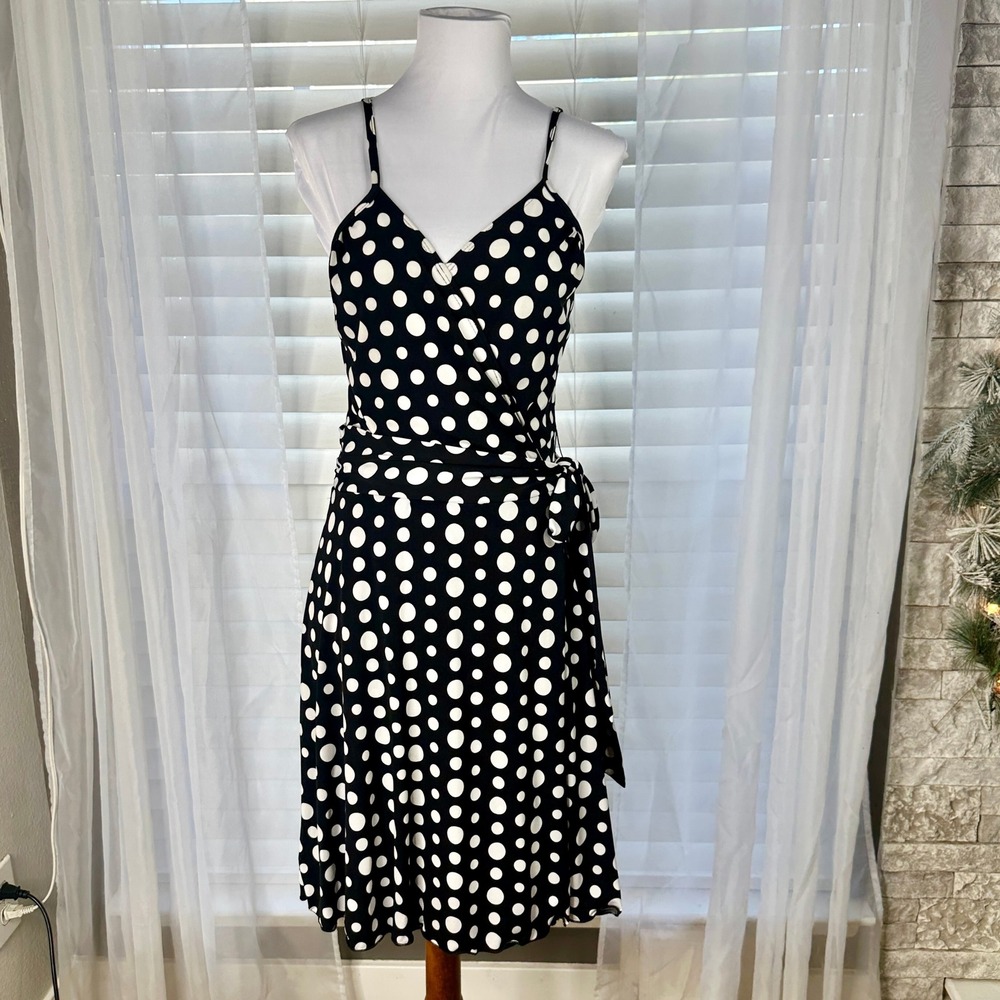Blush Polka Dot Wrap Dress Women Small Black White Excellent Retro Pinup